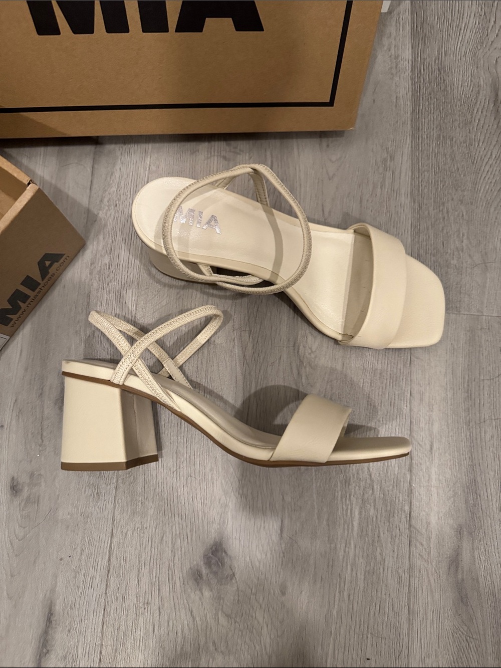 MIA Women's Cream Strappy Square-Toe Heels - Picture 2 of 4